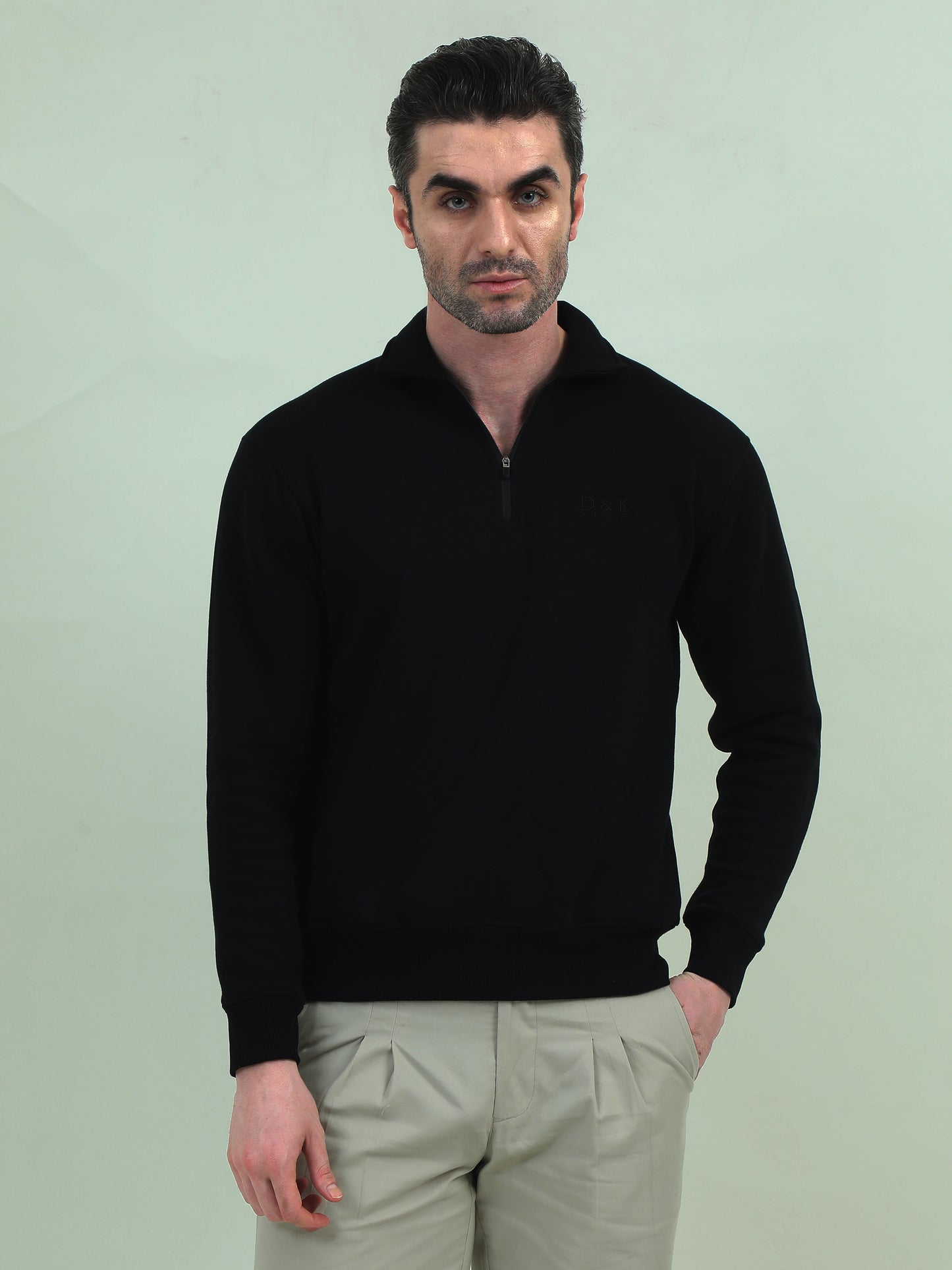 Timeless Minimalism – Black Collared Sweatshirt for Everyday Elegance - D&K LUXUR
