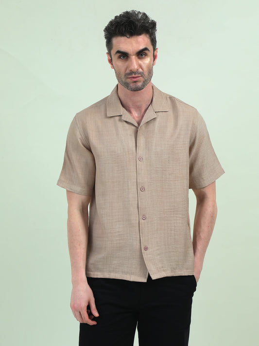 Beige Linen Half-Sleeve Shirt – Relaxed, Breezy, Effortlessly Stylish - D&K LUXUR