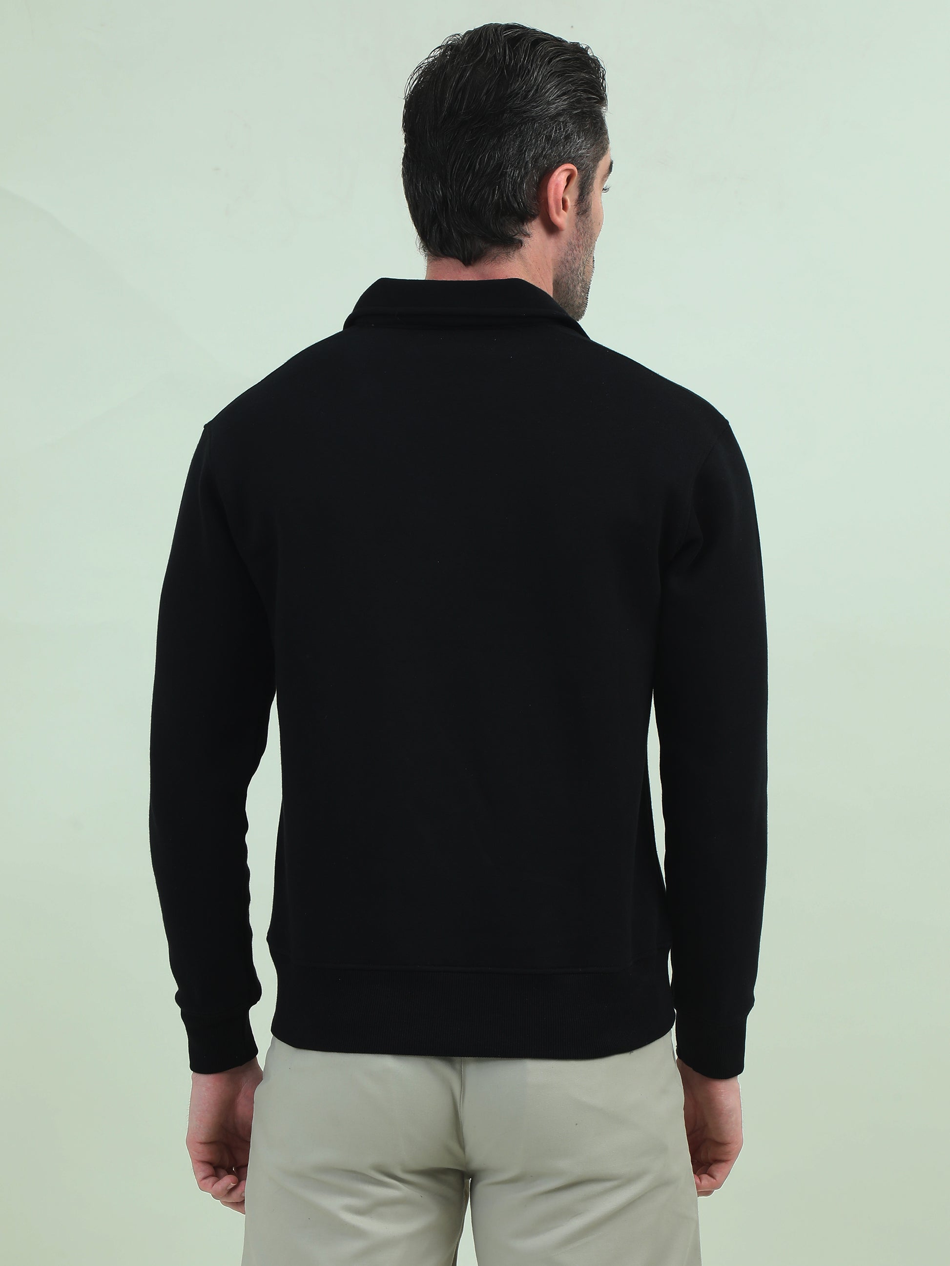 Timeless Minimalism – Black Collared Sweatshirt for Everyday Elegance - D&K LUXUR