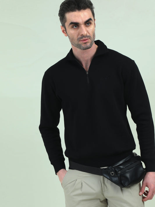 Timeless Minimalism – Black Collared Sweatshirt for Everyday Elegance - D&K LUXUR