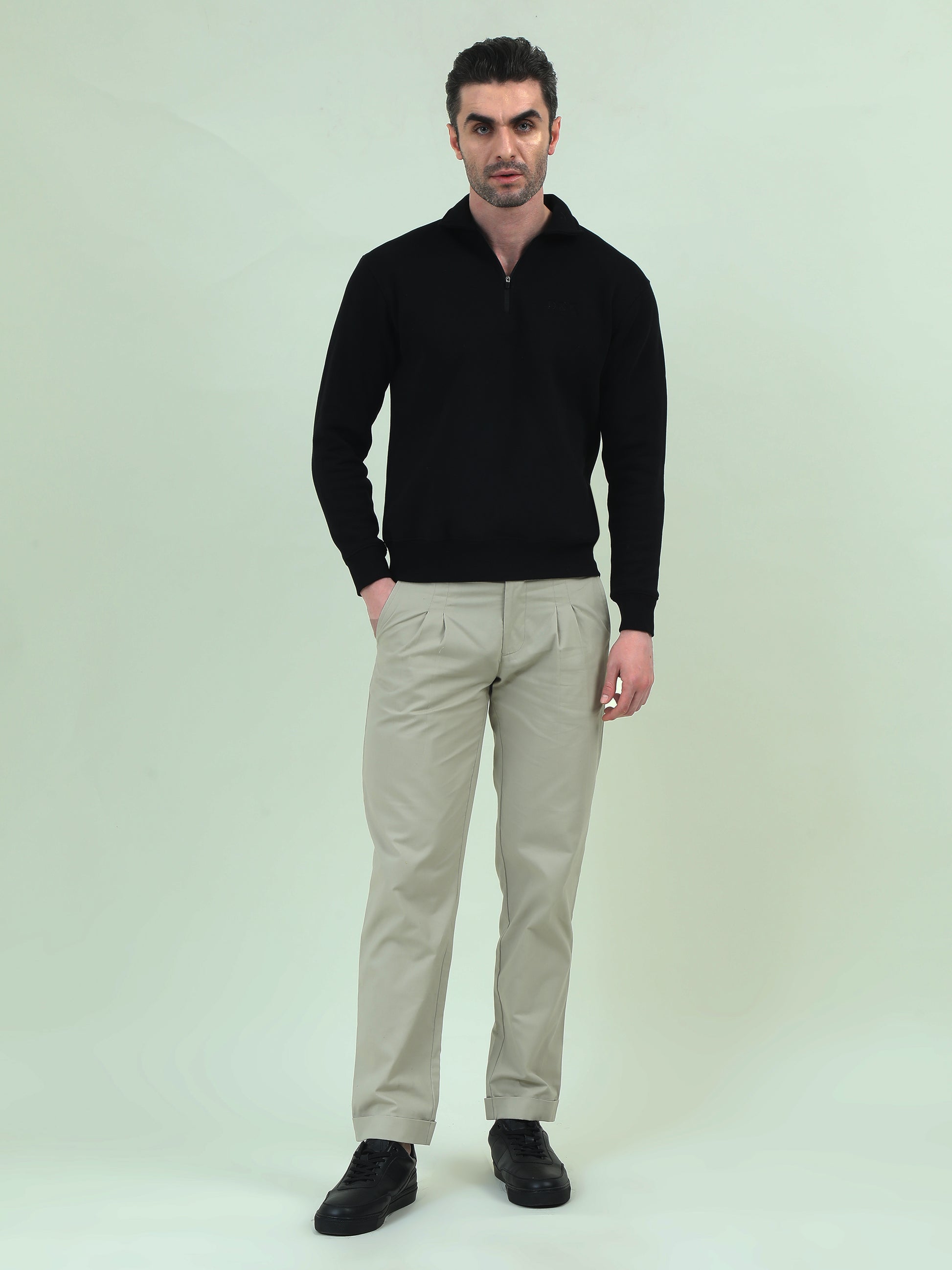 Timeless Minimalism – Black Collared Sweatshirt for Everyday Elegance - D&K LUXUR
