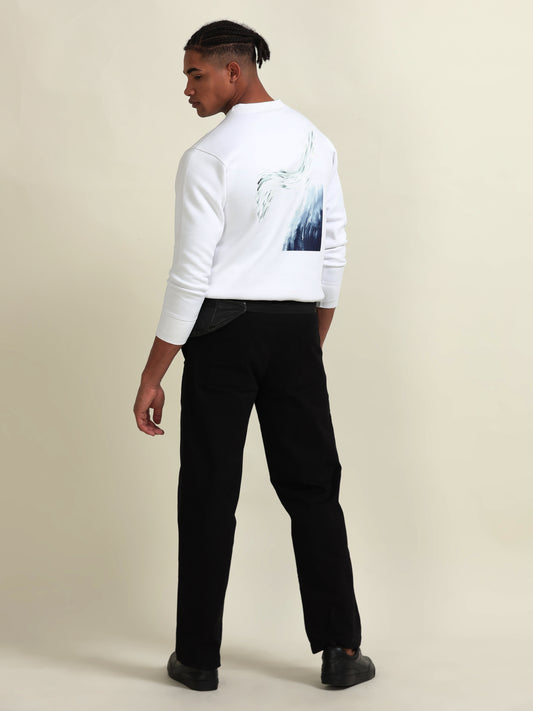Wavy Pattern White Sweatshirt – Oversized Fleece for Casual Comfort - D&K LUXUR