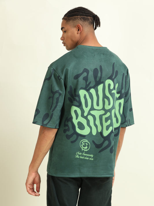 Back view of the Green Puff Print Casual T-shirt showcasing its oversized fit